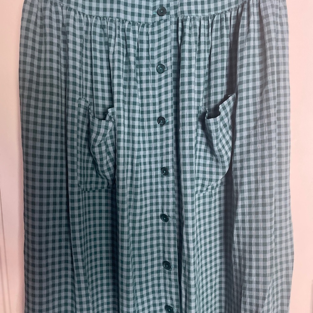 Vintage Green Plaid Gingham Button Down Cottagecore Pocket Dress Size Large - Picture 6 of 8